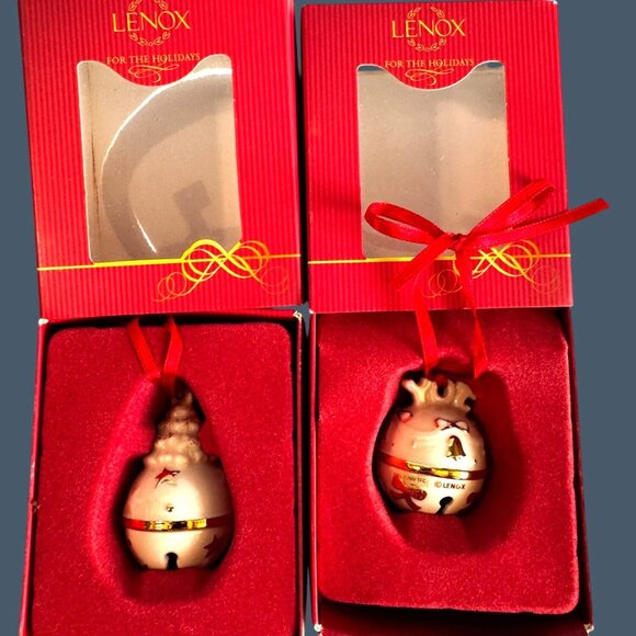 Lenox Other - Lenox Just Jingles Joy Bell & Tree Bell Ornaments Porcelain Gold Accents 2" NIB
